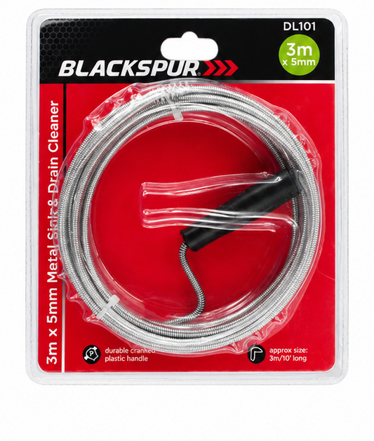 Blackspur 3m x 5mm Metal Sink &amp; Drain Cleaner BB-DL101 – Flexible Drain Unblocker