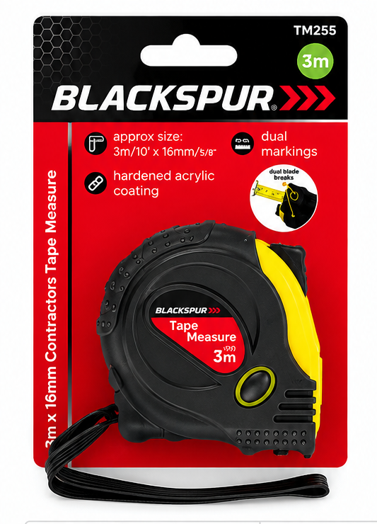 Blackspur 3m x 16mm Contractors Dual Blade Tape Measure