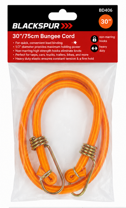 Blackspur 30"/75cm Bungee Cord – Heavy Duty Elastic Tie Down Cord