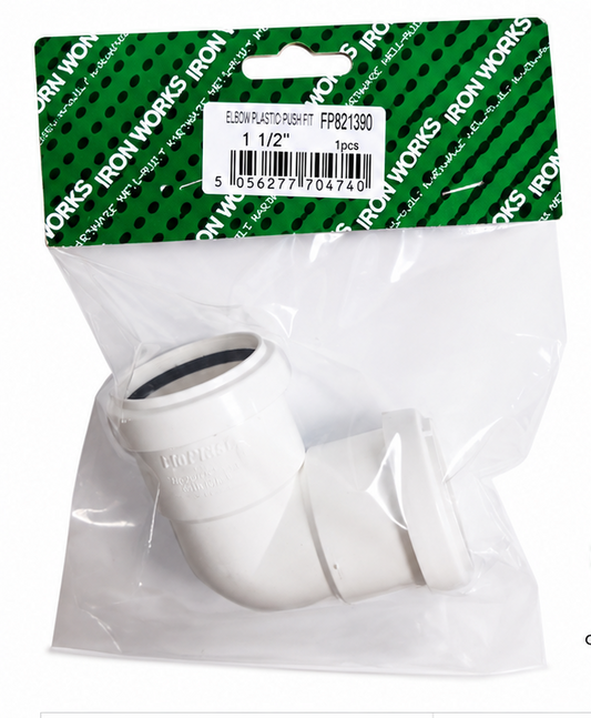 Iron Works 1 1/2" Elbow Push Fit FP821390 – 40mm 90° Waste Pipe Fitting