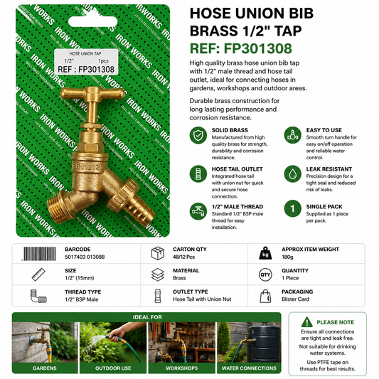 Iron Works Hose Union Bib Brass 1/2" – Outdoor Garden Tap