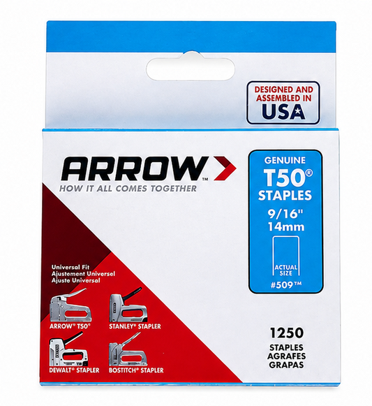 Arrow T50 Heavy Duty Staples 8mm, 12mm & 14mm – 1250 Pack Staple Gun Staples – 14mm