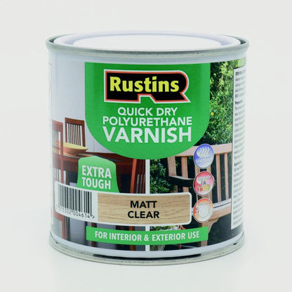 Rustins Polyurethane Satin, Matt & Gloss Varnish 250ml, 500ml & 1Ltr
