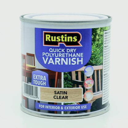 Rustins Polyurethane Satin, Matt & Gloss Varnish 250ml, 500ml & 1Ltr