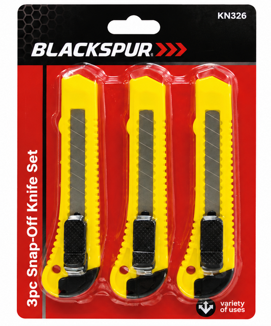 Blackspur 3PC Snap-Off Knife Set – Retractable Utility Cutting Knives