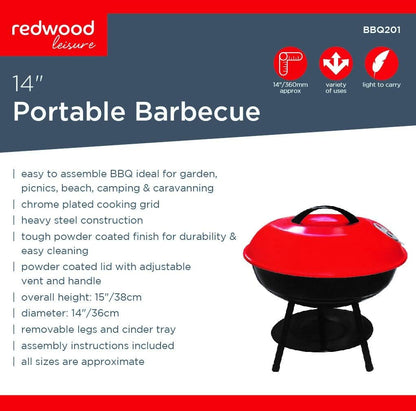 Redwood Leisure 14-inch Portable Barbecue - Red