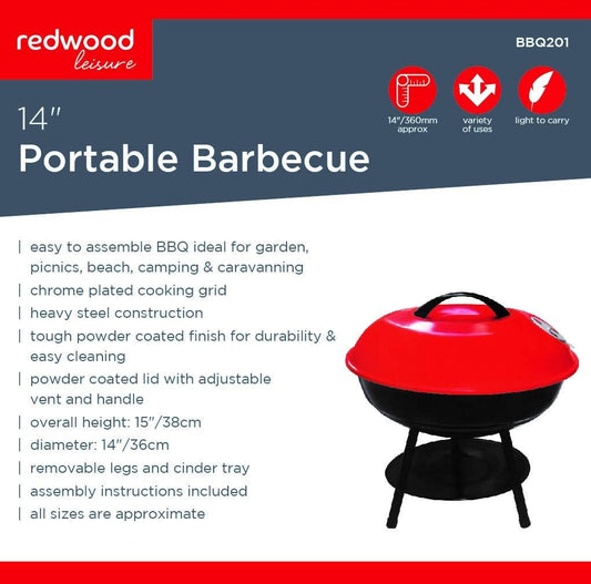 Redwood Leisure 14-inch Portable Barbecue - Red