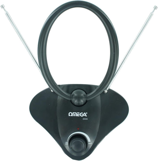 Omega Indoor TV Amplifier Antenna with 2 Rod Aerial - Black