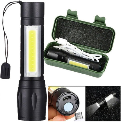 Kingavon Rechargeable Aluminium XPE COB Torch with Zoom – Black LED Torch