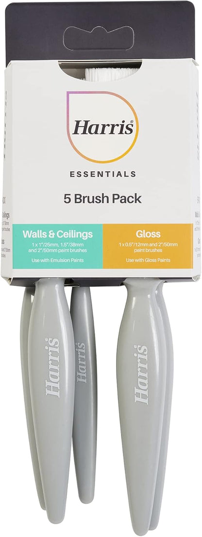 Harris Essentials 5 Piece Paint Brush Set – Walls, Ceilings &amp; Gloss Brushes 101011008