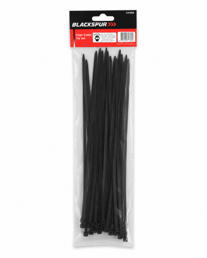 30PC Black Cable Tie Set 15" x 4.8mm – Self-Locking Heavy Duty Ties