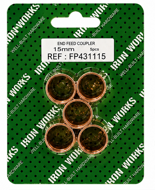 Iron Works 15mm End Feed Straight Coupling 5 Pack – Copper Plumbing Fittings FP431115