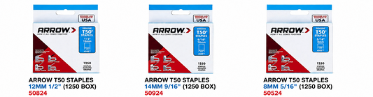 Arrow T50 Heavy Duty Staples 8mm, 12mm & 14mm – 1250 Pack Staple Gun Staples – 14mm