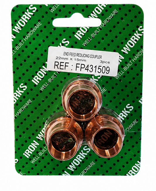 Iron Works 22mm x 15mm End Feed Reducing Coupler 3 Pack – Copper Plumbing Fittings
