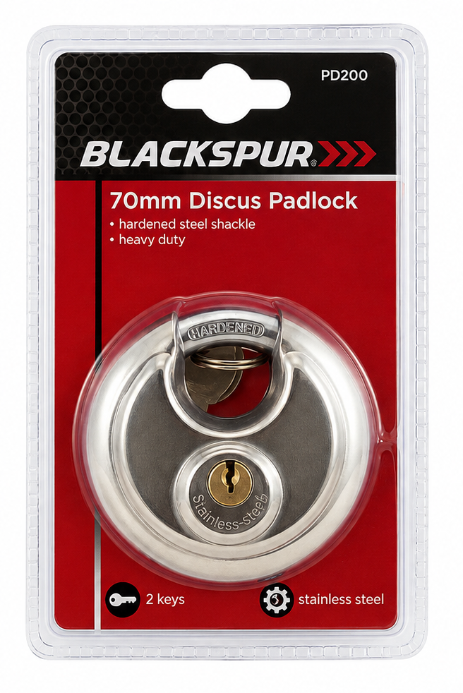 Blackspur 70mm Discus Padlock – Heavy Duty Stainless Steel Security Lock