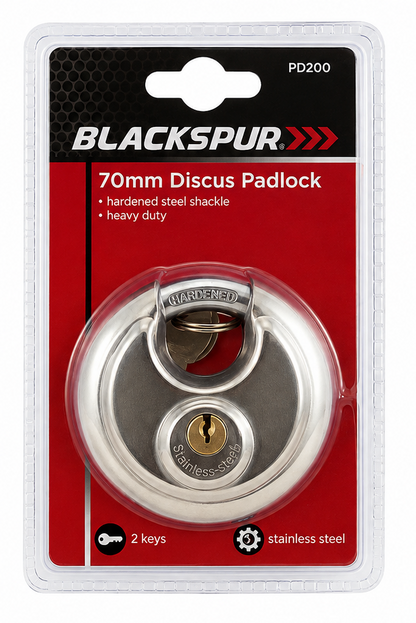 Blackspur 70mm Discus Padlock – Heavy Duty Stainless Steel Security Lock