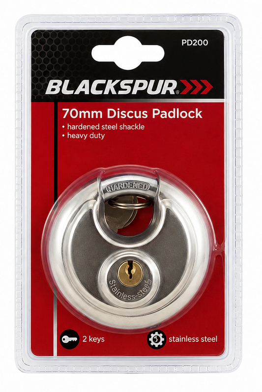 Blackspur 70mm Discus Padlock – Heavy Duty Stainless Steel Security Lock
