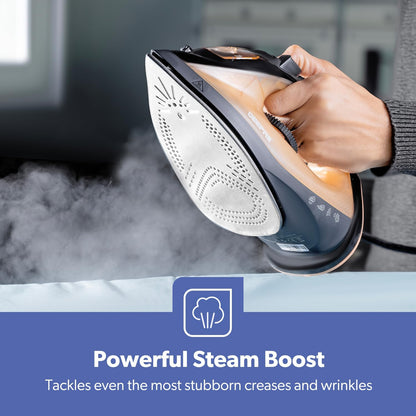 GEEPAS Steam Iron 1800W Clothes Dry & Steam Press Gold