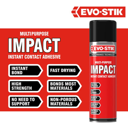 Evo-Stik Impact Adhesive 30g & 65gTube 250ml & 500ml Tin & 500ml Aerosole