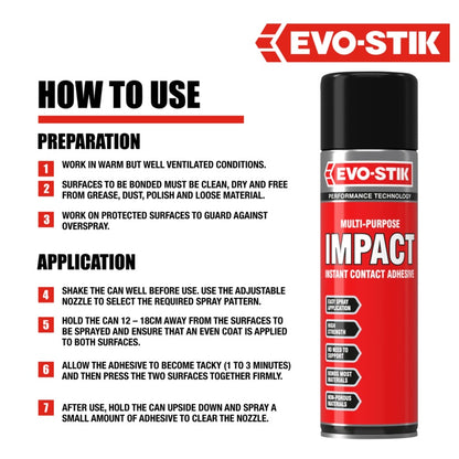 Evo-Stik Impact Adhesive 30g & 65gTube 250ml & 500ml Tin & 500ml Aerosole