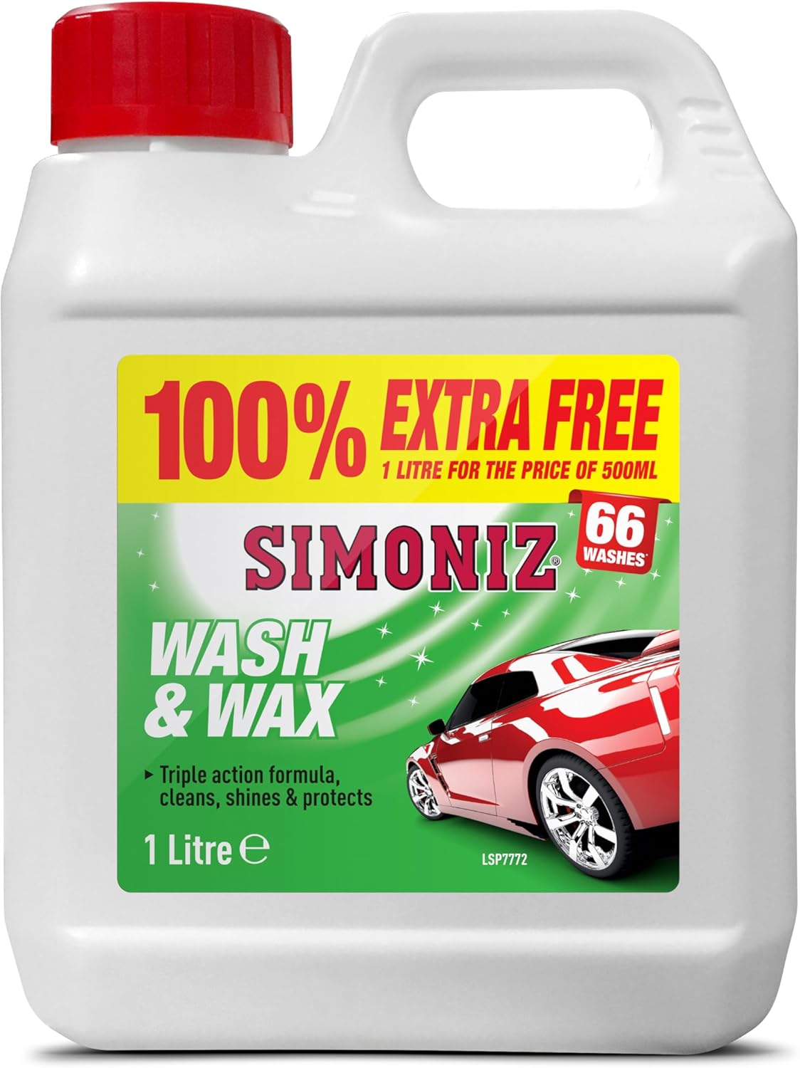 Simoniz Wash & Wax 1L – Triple-Action Car Shampoo with Carnauba Wax