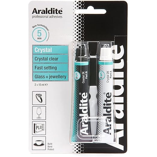 Araldite Crystal 2 x 15ml Tube Clear Epoxy Power Glass Jewellery Super Glue Adhesive Ceramic Porcelain