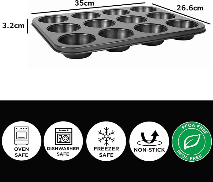 Hairy Bikers Bakeware 12 Cup Muffin Tray – Non-Stick Black