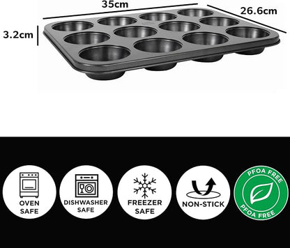 Hairy Bikers Bakeware 12 Cup Muffin Tray – Non-Stick Black