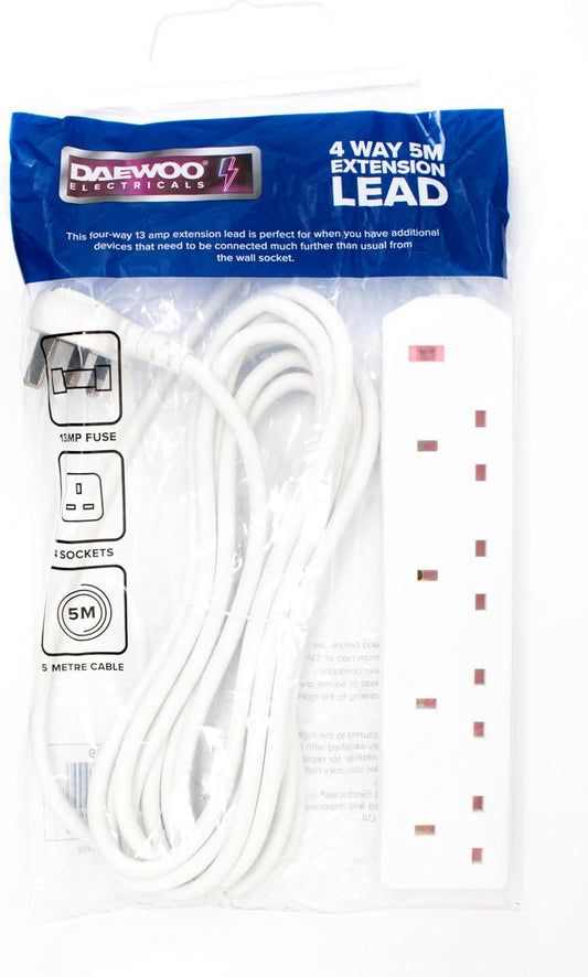 Daewoo 4 Way Extension Cable, 5 Meter Cable