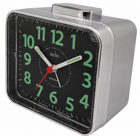 Acctim Parker Alarm Clock Silver 16467 – Non-Ticking Bedside Clock with Snooze & Backlight