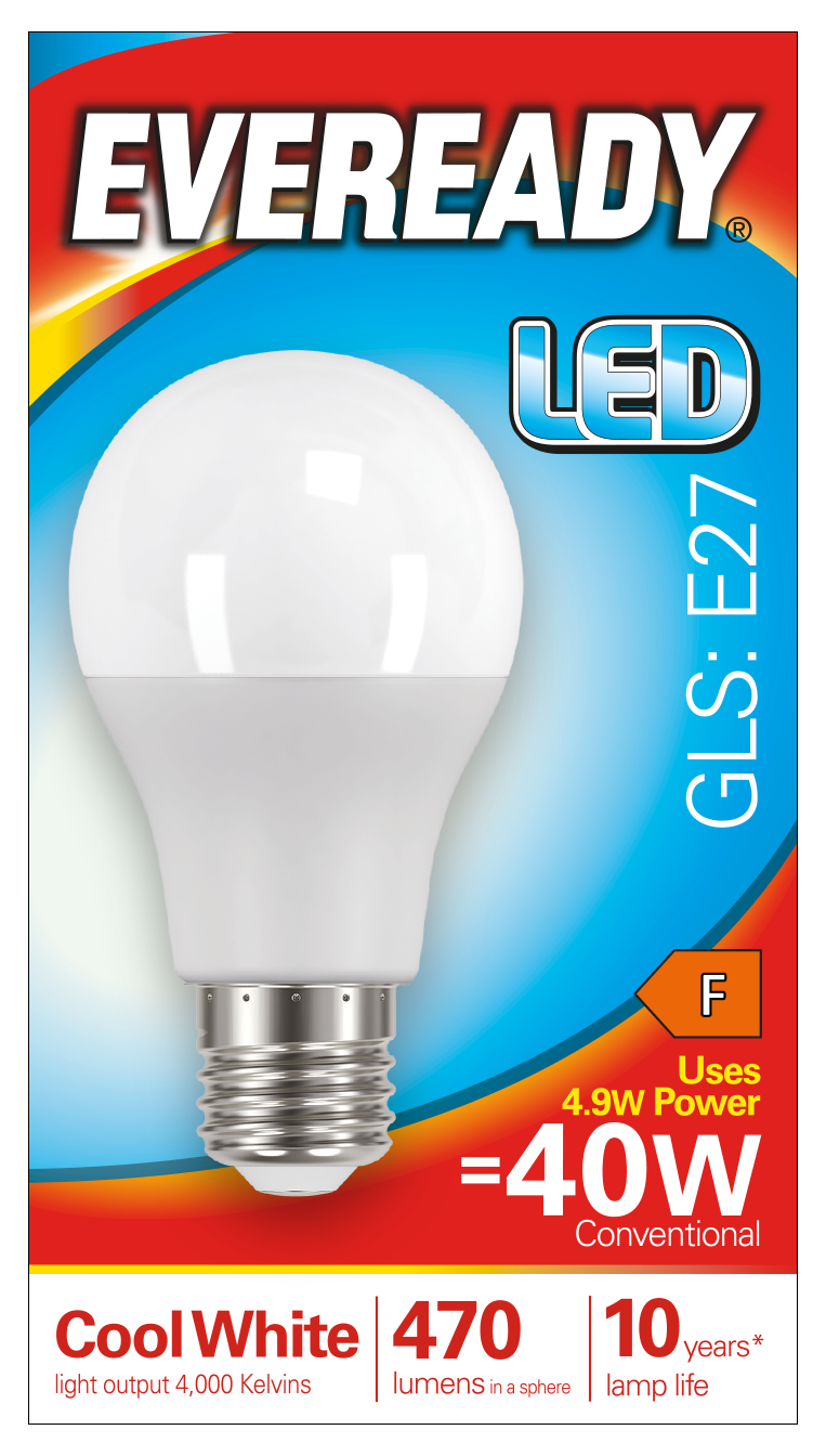 Eveready LED GLS E27 4.9W – 470 Lumens 4000K Cool White ES Bulb