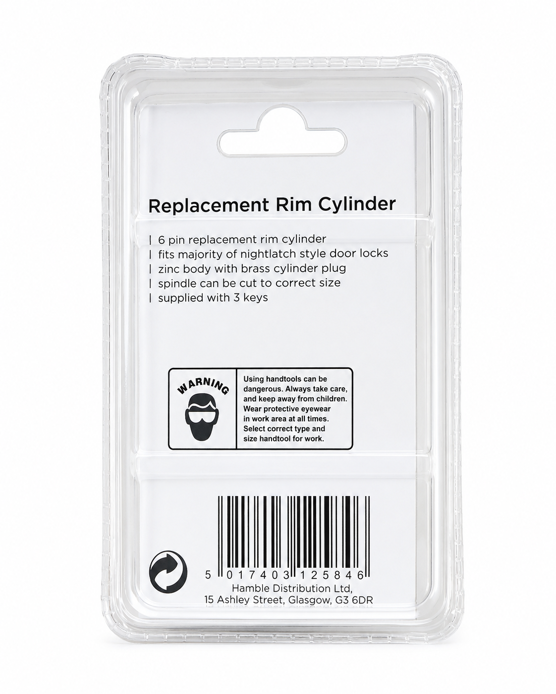 Replacement Rim Cylinder 6 Pin with 3 Keys