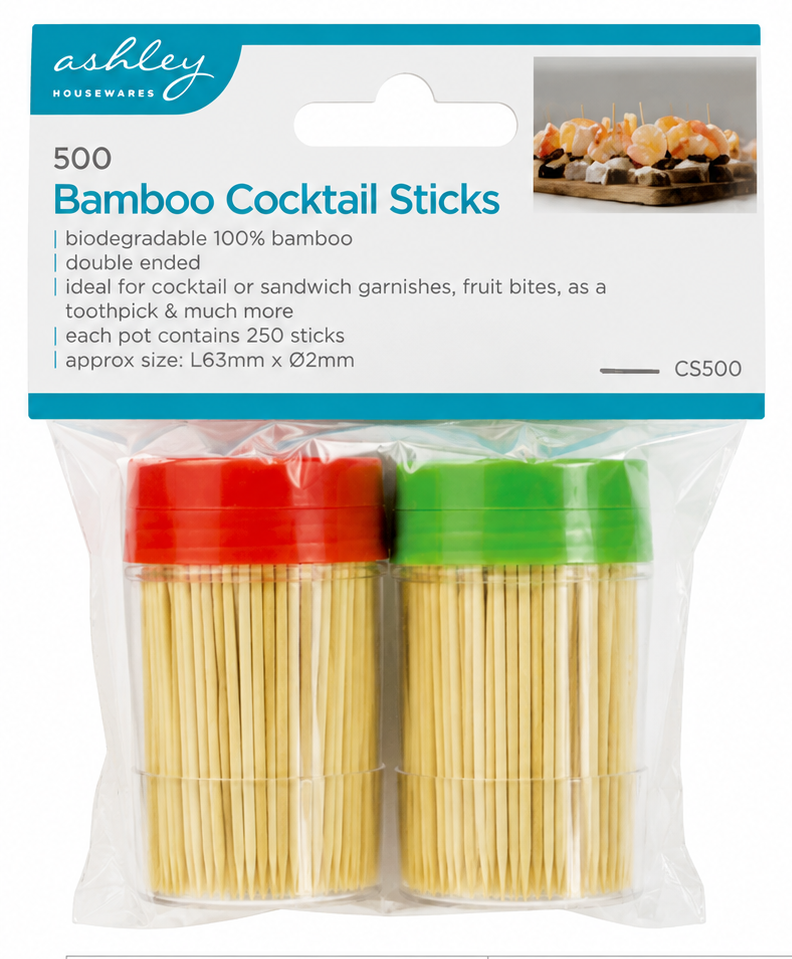 Ashley 500 Bamboo Cocktail Sticks – Double Ended Biodegradable Toothpicks