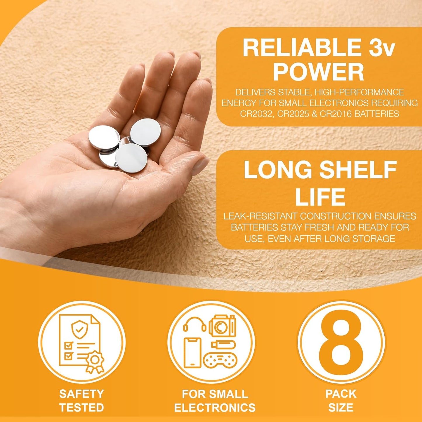 Kingavon 8 Pack 3V Assorted Lithium Batteries
