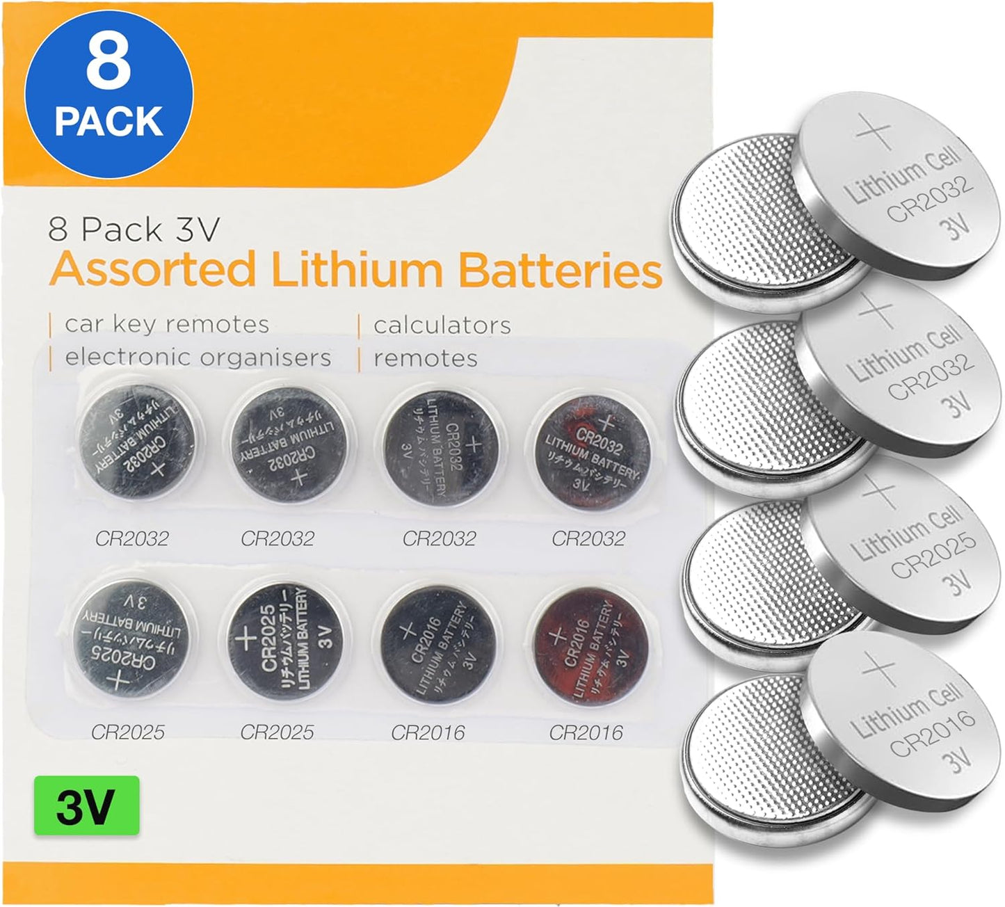 Kingavon 8 Pack 3V Assorted Lithium Batteries
