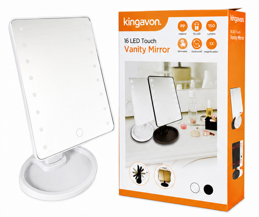 Kingavon 16 LED Touch Vanity Mirror White BB-VM201 – Dimmable Makeup Mirror