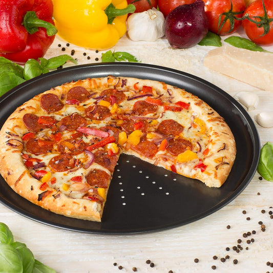 Prochef Essentials 32.5cm / 12.5" Large Non-Stick Carbon Steel Pizza Tray – Black