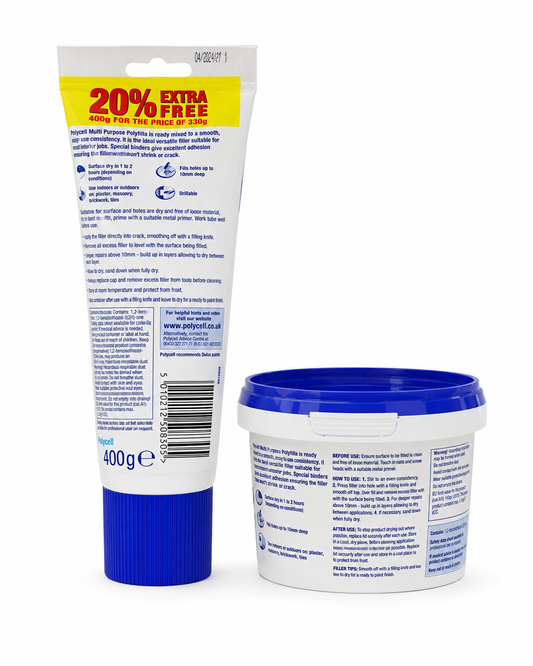 Polycell Polyfilla Multi Purpose Ready Mixed Filler – 396g Tube & 600g Tub – 600g Tub - 600g Tub