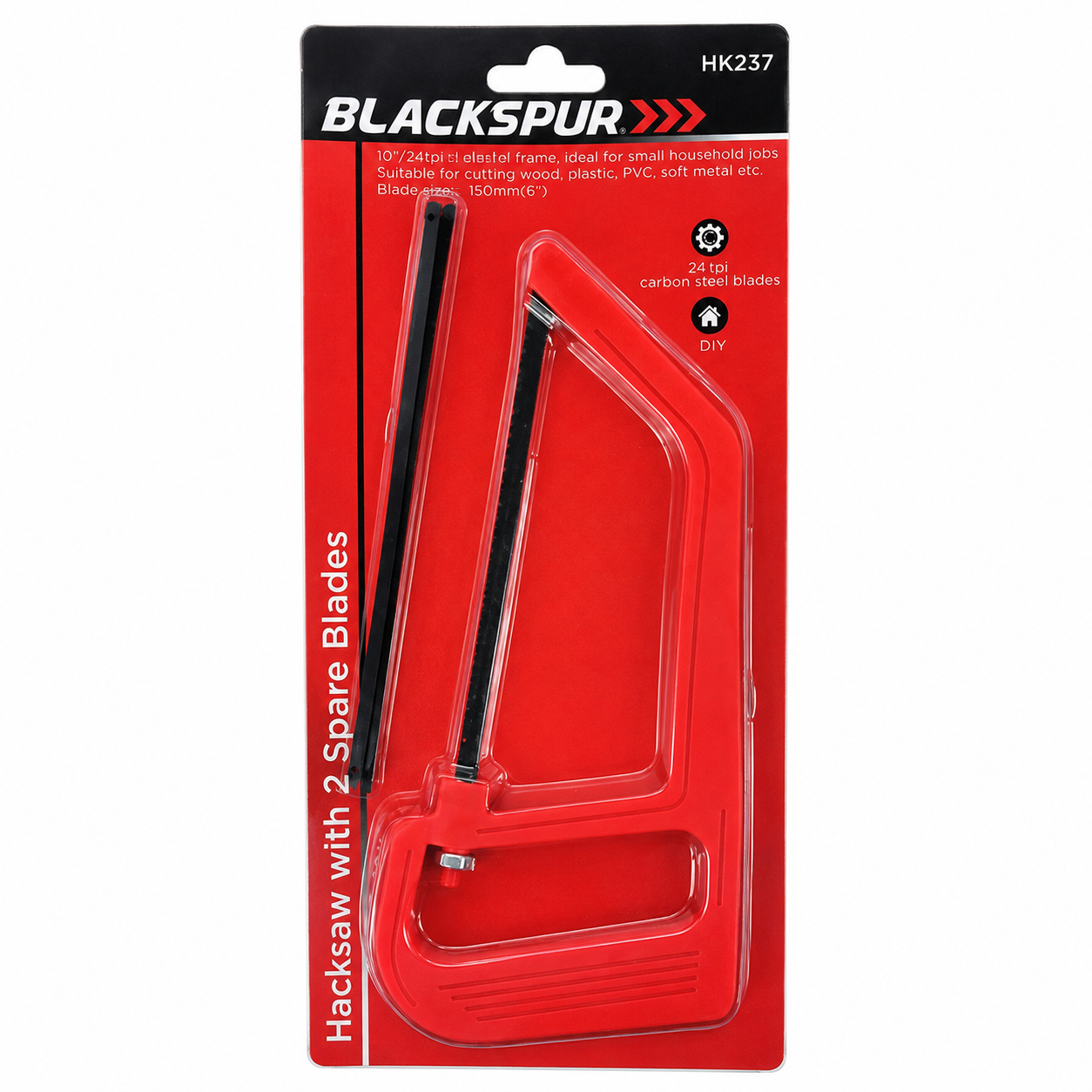 Blackspur Hacksaw with 2 Spare Blades BB-HK237 – 6" / 150mm Mini Hacksaw