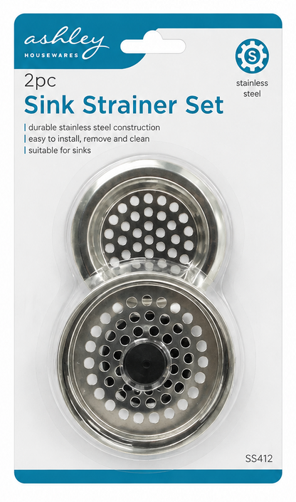 Ashley 2PC Stainless Steel Sink Strainer Set – Kitchen &amp; Bathroom Drain Strainers