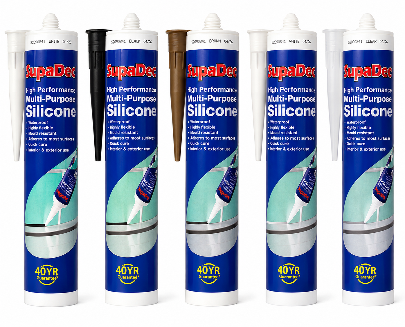 SupaDec Multi Purpose Silicone 300ml, Black, Brown, White & Clear
