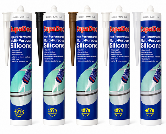 SupaDec Multi Purpose Silicone 300ml, Black, Brown, White & Clear – White - White