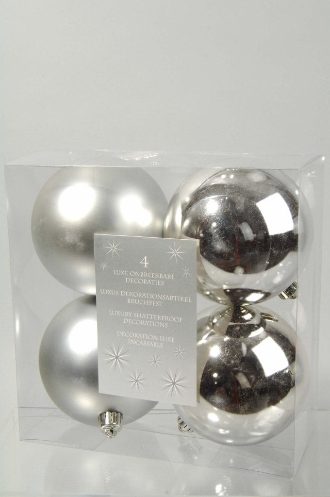 Kaemingk Shatterproof Plain Baubles - 100mm Silver Pack 4
