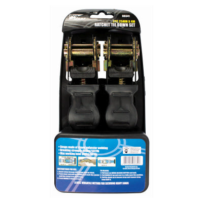 Pro User 2PC Ratchet Tie Down Set 25mm x 4m BB-BD341 – 300kg Working Load Straps
