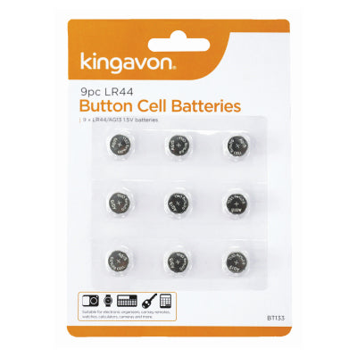 Kingavon LR44 AG13 1.5V Button Cell Batteries 9 Pack BB-BT133 – Watch, Calculator & Small Device Batteries