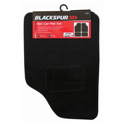 Blackspur 4PC Car Mat Set BB-CM152 – Front & Rear Non-Woven Floor Mats with PVC Backing