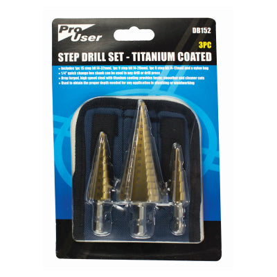 Blackspur 3 Piece Titanium Coated Step Drill Set