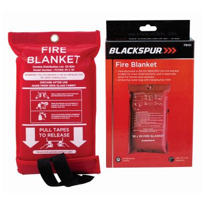 Blackspur Fire Blanket 1m x 1m BB-FB101 – Glass Fabric Kitchen, Home & Caravan Fire Safety Blanket