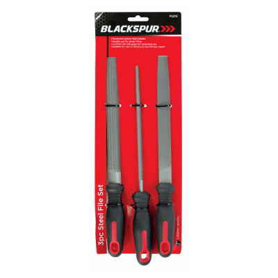 Blackspur 3PC Steel File Set BB-FS210 – 8" Flat, Round &amp; Half Round Metal Files