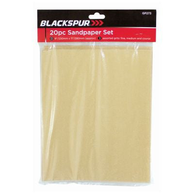 Blackspur 20PC SANDPAPER SET - ASSORTED GRITS
